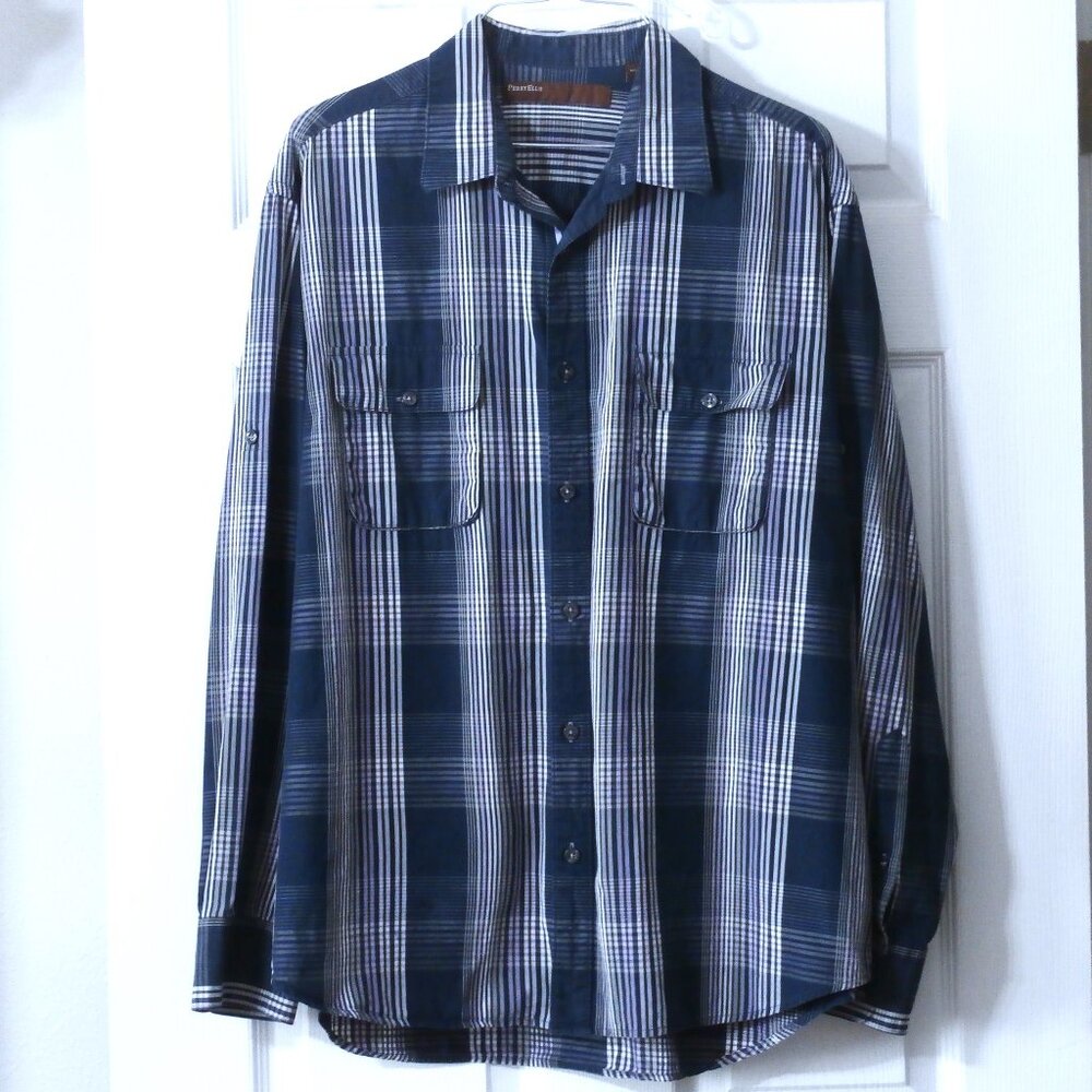 PERRY ELLIS XL Men's Plaid Long Sleeve Shirt Casual Button Down 100% Cotton